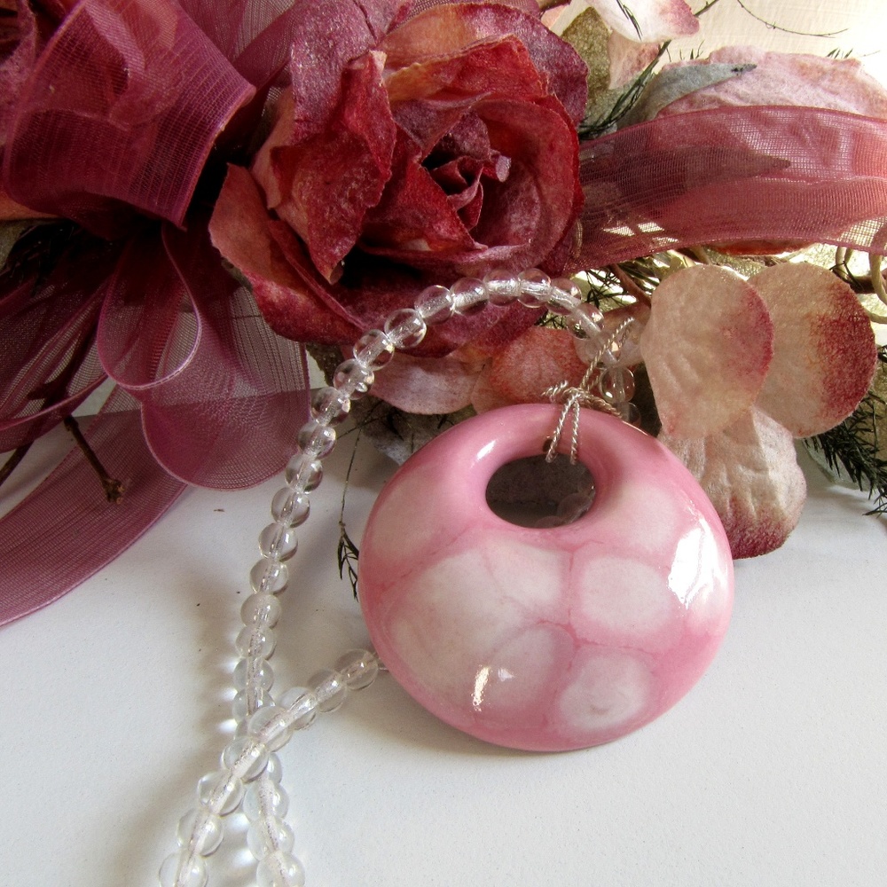 Handmade Ceramic Pendant Beaded Necklace